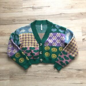 Colorful Patchwork Cardigan Sweater
